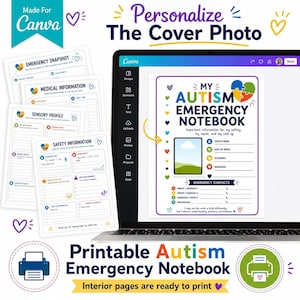 Autism Binder Template, Colorful Emergency Notebook with Canva Cover