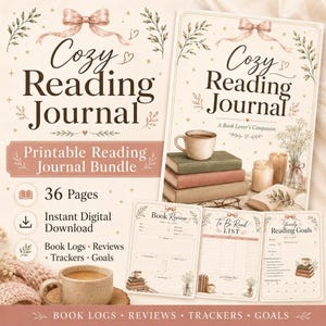 Gemütliches Lesetagebuch-Set zum Ausdrucken, 36 Seiten mit Buchprotokollen und -trackern
