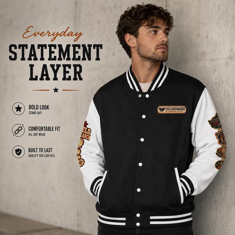 Cryptid Jacket, Patchwork Design Letterman Varsity with Bold Emblem image 8