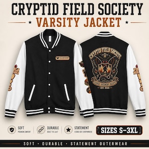 Cryptid-Jacke, Collegejacke im Patchwork-Design mit auffälligem Emblem