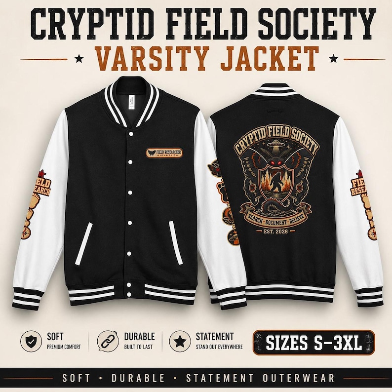 Cryptid Jacket, Patchwork Design Letterman Varsity with Bold Emblem image 1