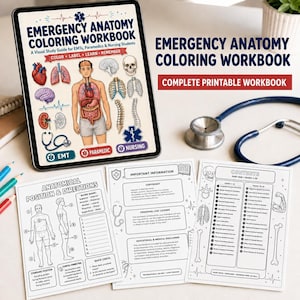 Quaderno da colorare di anatomia d'emergenza, guida di studio completa e stampabile per studenti di infermieristica