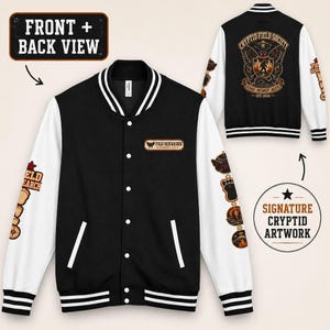 Cryptid Jacket, Patchwork Design Letterman Varsity with Bold Emblem image 2