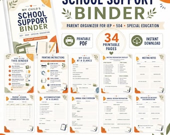 IEP 504 School Support Binder, Printable Organizer for Special Education