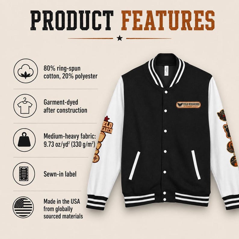 Cryptid Jacket, Patchwork Design Letterman Varsity with Bold Emblem image 6