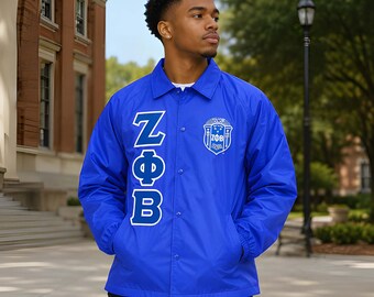 Giacca Zeta Phi Beta Greek Line, giacca universitaria con lettere greche, giacca da confraternita/sorellanza, giacca bomber in nylon, giacca da salvataggio greca personalizzata,