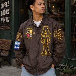 Lambda Upsilon Lambda Greek Line Jacket, Greek Letter Varsity Jacket,  Fraternity Sorority Jacket, Nylon Bomber Jacket, Greek Line Jacket.
