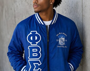 Veste Phi Beta Sigma, Veste universitaire à lettres grecques, Veste de fraternité/sororité, Blouson aviateur en satin, Veste de survie grecque personnalisée
