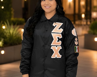 Zeta Sigma Chi Greek Line Jacket, Greek Letter Varsity Jacket,  Fraternity Sorority Jacket, Nylon Bomber Jacket, Custom Greek Life Jacket,