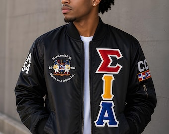 Veste grecque Sigma Iota Alpha, veste universitaire à lettres grecques, veste de fraternité/sororité, blouson aviateur en satin, veste de vie grecque personnalisée