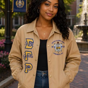 Kurtka Sigma Gamma Rho Greek Line, kurtka uniwersytecka z greckimi literami, kurtka bractwa studenckiego, nylonowa kurtka typu bomber, spersonalizowana grecka kamizelka ratunkowa,