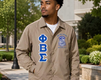 Giacca con scritta greca Phi Beta Sigma, giacca universitaria con lettere greche, giacca da confraternita, giacca bomber in nylon, giacca da vita greca personalizzata,
