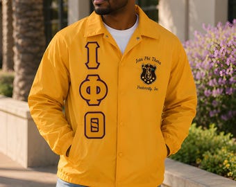 Giacca Iota Phi Theta Greek Line, giacca universitaria con lettere greche, giacca da confraternita/sorellanza, giacca bomber in nylon, giacca personalizzata Greek Life,