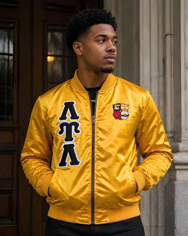 Lambda Upsilon Lambda Greek Jacket, Greek Letter Varsity Jacket,  Fraternity Sorority Jacket, Satin Bomber Jacket, Custom Greek Life Jacket,