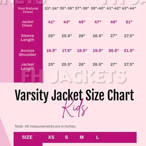 May include: A black and white line drawing of a jacket with a collar, long sleeves, and front pockets. Red arrows indicate measurement points for body width, body length, and sleeve length. A sizing chart provides measurements in inches for sizes S to 5XL.
