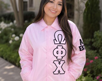 Omega Phi Chi Greek Line Jacket, Greek Letter Varsity Jacket,  Fraternity Sorority Jacket, Nylon Bomber Jacket, Custom Greek Life Jacket,