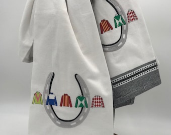Embroidered Jockey Silks Towel: Horse Race Decor