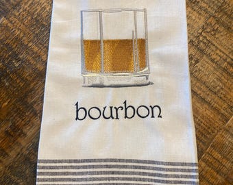 Embroidered Bourbon Bar Towel: Kentucky Derby Decor