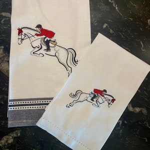 Horse Decor/Jumping Horse Decor/Kitchen Towels/ Horse Towels/Horse Lover’s Gift/Kitchen Linens with Horse Theme/Embroidered Horse Towel