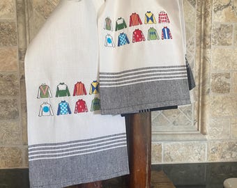 Embroidered Jockey Silks Towel, Horse Race Decor