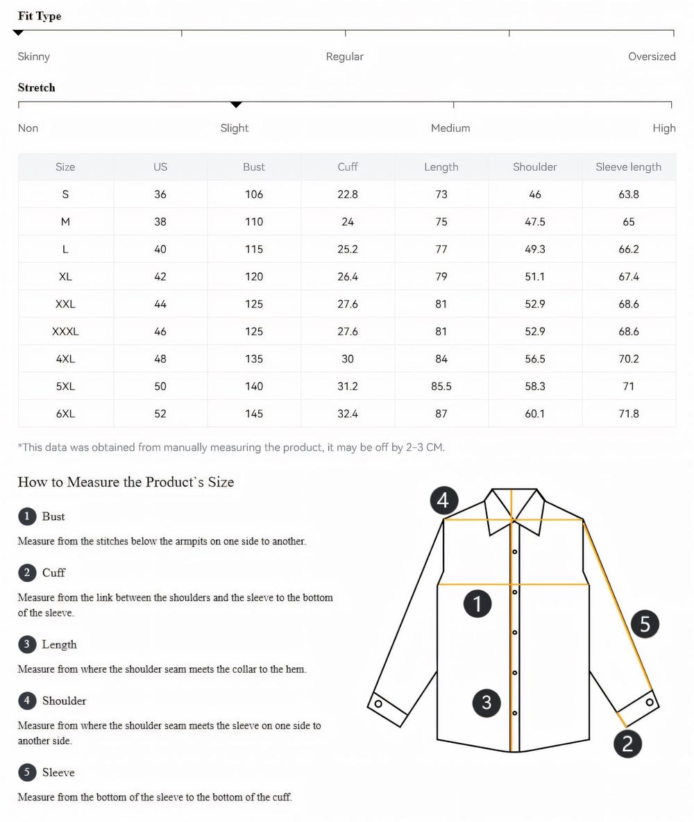 Cotton Linen Shirt Size Chart