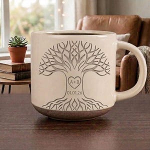 5th Anniversary Engraved Pottery Mug Custom Carved Initials In Tree Gift Personalized 9th 9 Year Customized Bride Mugs Wedding For Couple