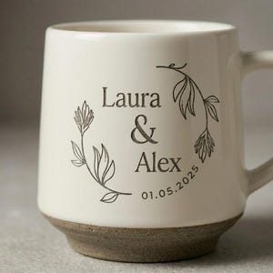 Personalized 5th Anniversary Pottery Mug Handmade Custom Unique Wood Gift For Couples Husband Wife Him Ceramic Wedding Set Bride Mugs