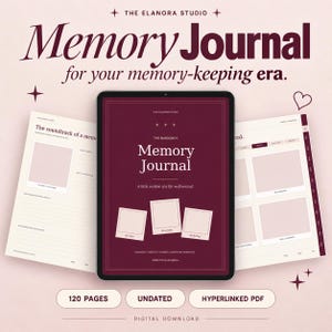 Digital Memory Journal, Burgundy - Undated Photo Diary & Scrapbook, 120 Hyperlinked Pages