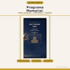 Programa Memorial Editable en Español, Plantilla Word Paloma Dorada, Folleto Homenaje Imprimible