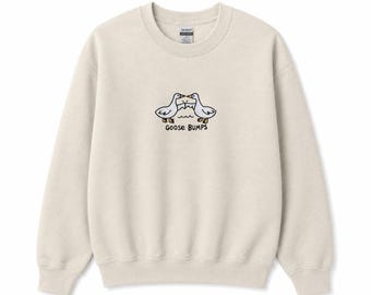 Felpa ricamata con motivo pelle d'oca, maglietta ricamata con motivo pelle d'oca, oca ricamata unisex, t-shirt ricamata, girocollo con motivo animale