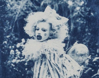 Handmade cyanotype | Indigo print | Art | Sun print | Wall decor | Unique wall art | Clown