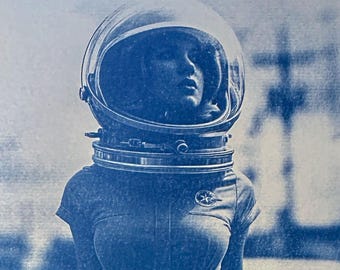 Handmade cyanotype | Indigo print | Art | Sun print | Wall decor | Unique wall art | Astronaut