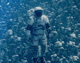 Handmade cyanotype | Indigo print | Art | Sun print | Wall decor | Unique wall art | Astronauts