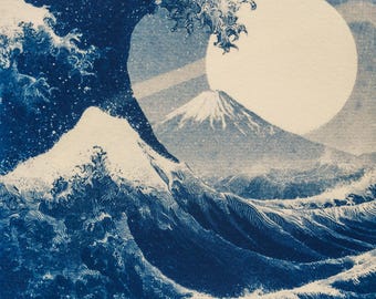 Handmade cyanotype | Indigo print | Art | Sun print | Wall decor | Unique wall art | Wave