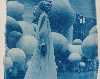 Handmade cyanotype | Indigo print | Art | Sun print | Wall decor | Unique wall art | Woman + Mushrooms