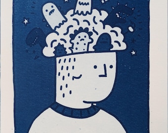 Handmade cyanotype | Indigo print | Art | Sun print | Wall decor | Unique wall art | The Overthinker