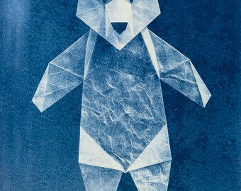 Handmade cyanotype | Indigo print | Art | Sun print | Wall decor | Unique wall art | Origami bear