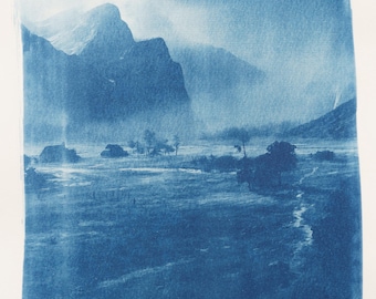 Handmade cyanotype | Indigo print | Art | Sun print | Wall decor | Unique wall art | Landscape