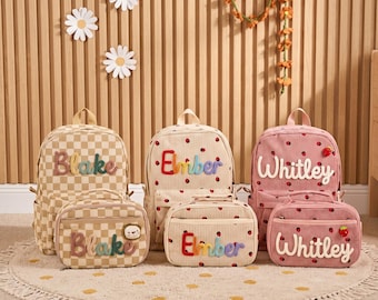 Custom Name Backpacks and Lunch Bag Sets, Personalized Corduroy Backpacks for Toddlers, Preschool Gifts