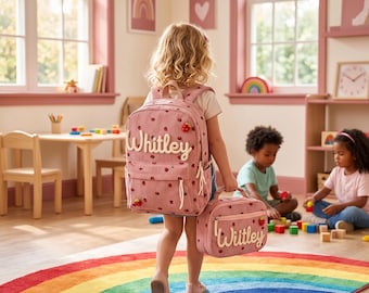 Personalized Backpack and Lunch Bag Sets, Custom Corduroy Backpacks for Toddlers, Back-to-School Gifts for Boys and Girls