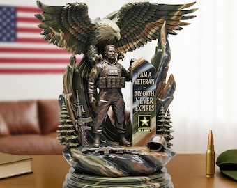 Personalized Veteran Christmas Gift Custom Military Plaque for Him | Oath Never Expires Soldier Acrylic Statue