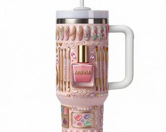 Personalized Nail Artist 40oz Tumbler with Handle | Custom Nail Tech Gift for Her | Insulated Pink Manicurist Cup