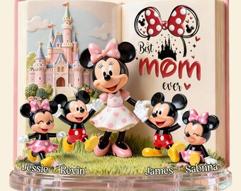 Personalized Best Mom Ever Acrylic Plaque, Custom Minnie Mouse Disney Castle Decor with Kids Names, Mother's Day Gift for Mom