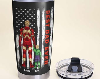 Personalized Superhero Dad Tumbler, Custom American Dad Gift, Stainless Steel Cup for Father's Day, Best Dad Ever Travel Mug