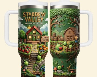 Personalized Stardew Valley 40oz Tumbler with Handle | 10 Year Anniversary Gift for Gamers & Game Lovers