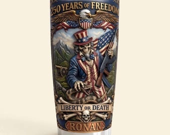Personalized 250th Anniversary Patriotic Tumbler, Custom 20oz Stainless Steel Insulated Cup, Veteran Military USA Flag Gift for Him, Freedom