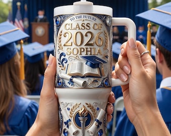 Custom Class Of 2026 Tumbler with Handle - Personalized Graduation Gift for Graduate, High School, College - 40oz Stainless Steel