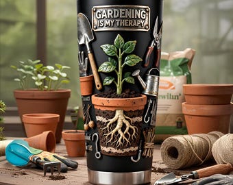 Personalized Gardening Tumbler 20oz, Custom Gift for Garden Lovers, 'Gardening Is My Therapy' Insulated Coffee Cup
