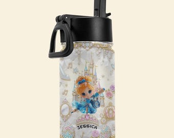 Personalized Princess Kid Tumbler, 12oz Custom Stainless Steel Water Bottle for Girls, Spill-Proof Kids Drink Bottle, Daughter Birthday Gift