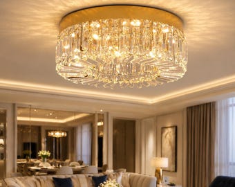 Luxus Kristall Deckenleuchte, moderne LED Deckenleuchte, Gold Kristall Kronleuchter, Unterputz Deckenleuchte, Schlafzimmer Wohnzimmer Beleuchtung